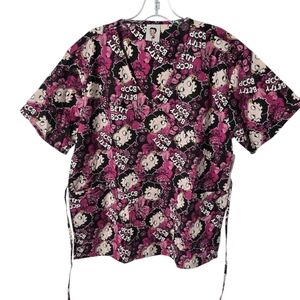 Betty Boop Pink and Black Scrub Top Size L